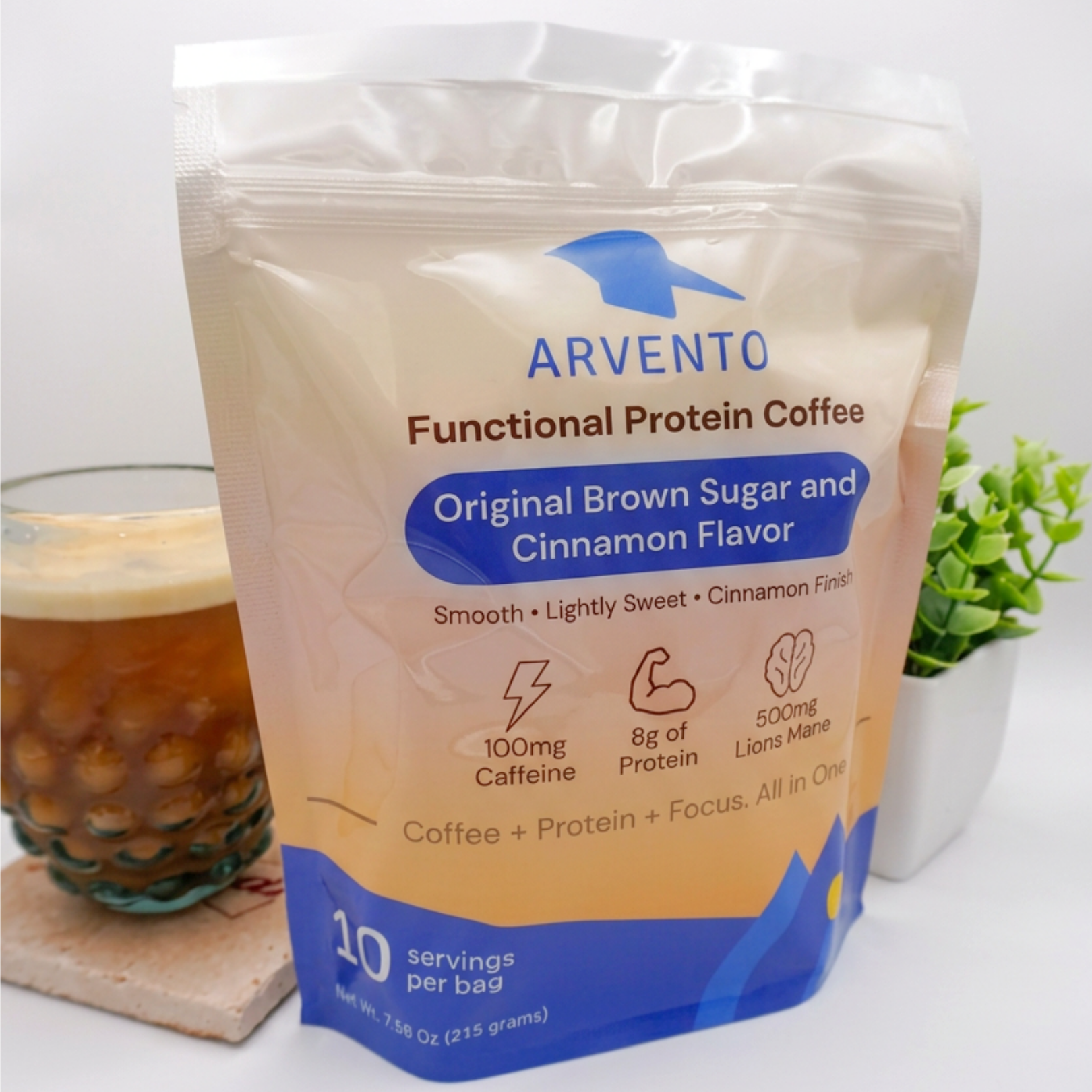 Arvento Functional Protein Coffee Original Brown Sugar and Cinnamon 10-Pack
